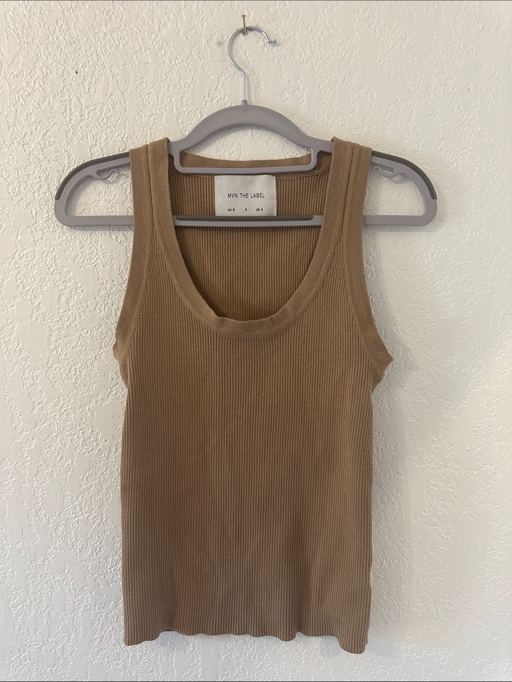 MVN THE LABEL Ribbed Brown Scoop Neck Tank Top
